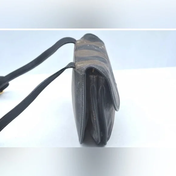 Authentic FENDI Pequin Shoulder Cross Body Bag PVC Leather Brown Black - Picture 11 of 13